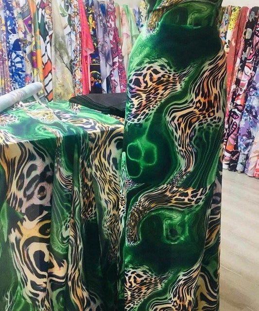 Luxury Green Leopard Print Fabric – Multiple Fabric Options, Sold by Metre