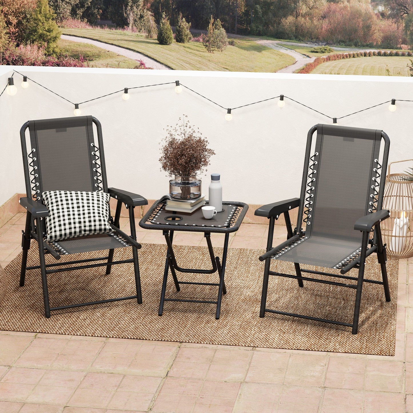 Outsunny 3 Pieces Folding Garden Bistro Set with Cup Holders, Black