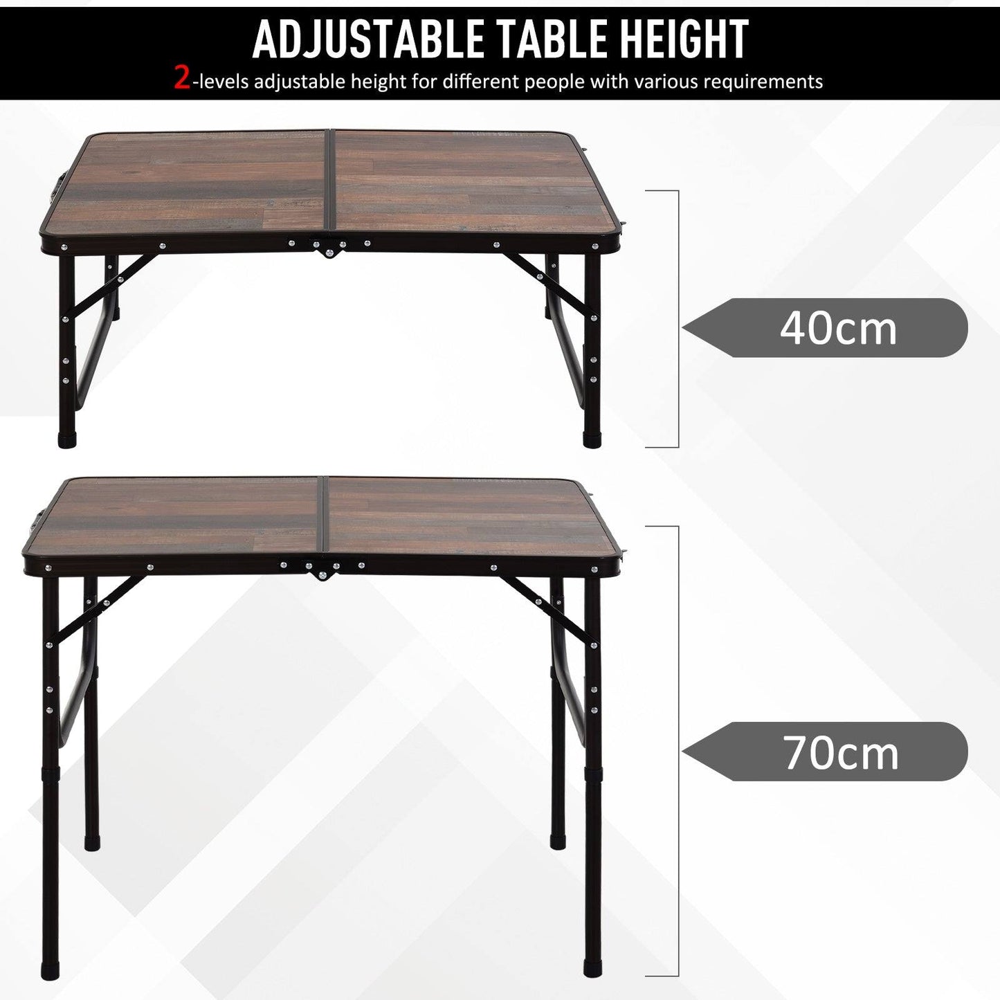 3ft Height Adjustable Medium-density fibreboard Folding Camping Table