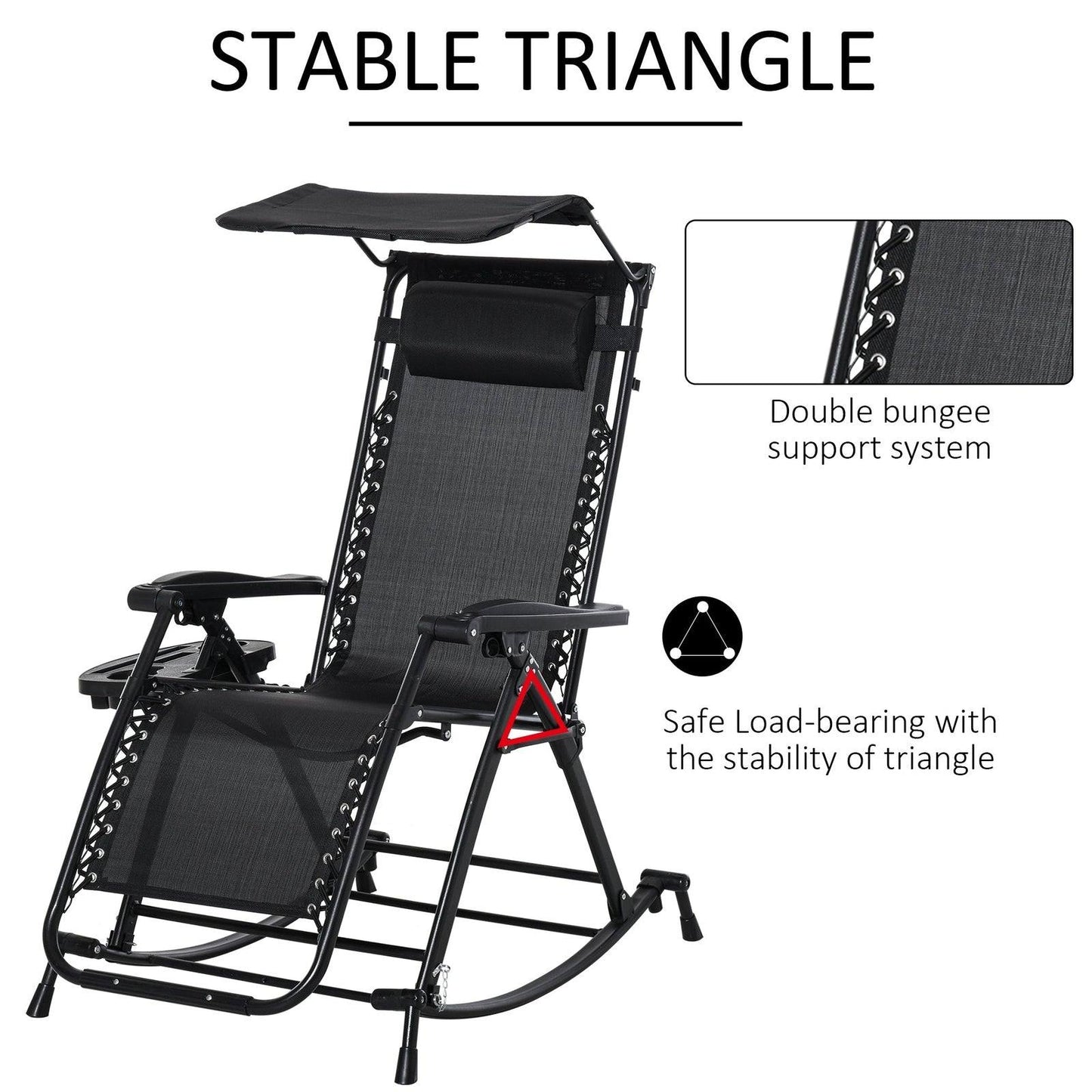 Folding Recliner Chair Outdoor Lounge Rocker Zero-Gravity Seat w/ Adjustable