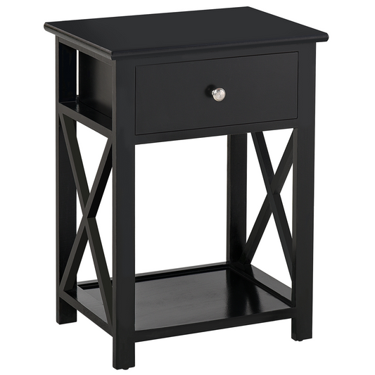 HOMCOM 55cm End Side Table w/ Drawer Shelf Home Storage Furniture Black
