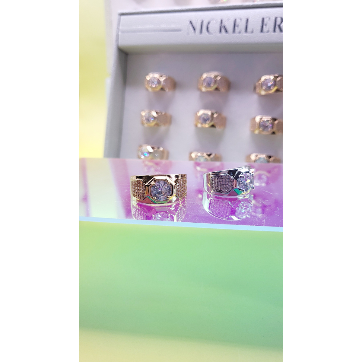 Men's Iced Out Crystal Box Set of 12 Rings