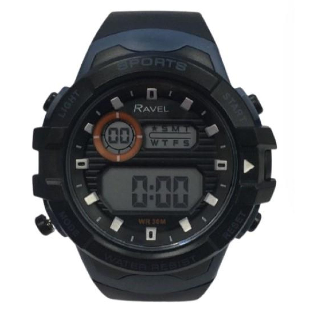 Ravel Mens 3ATM Digital Sports Black/Blue Watch RDG.14.32