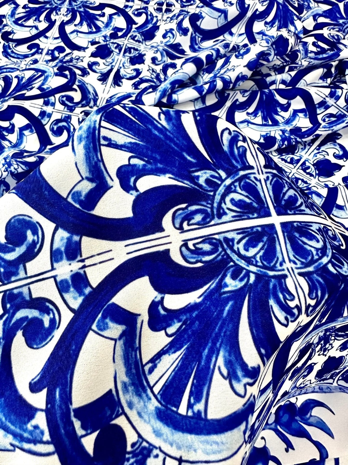 Majolica Blue White Swirl Fabric