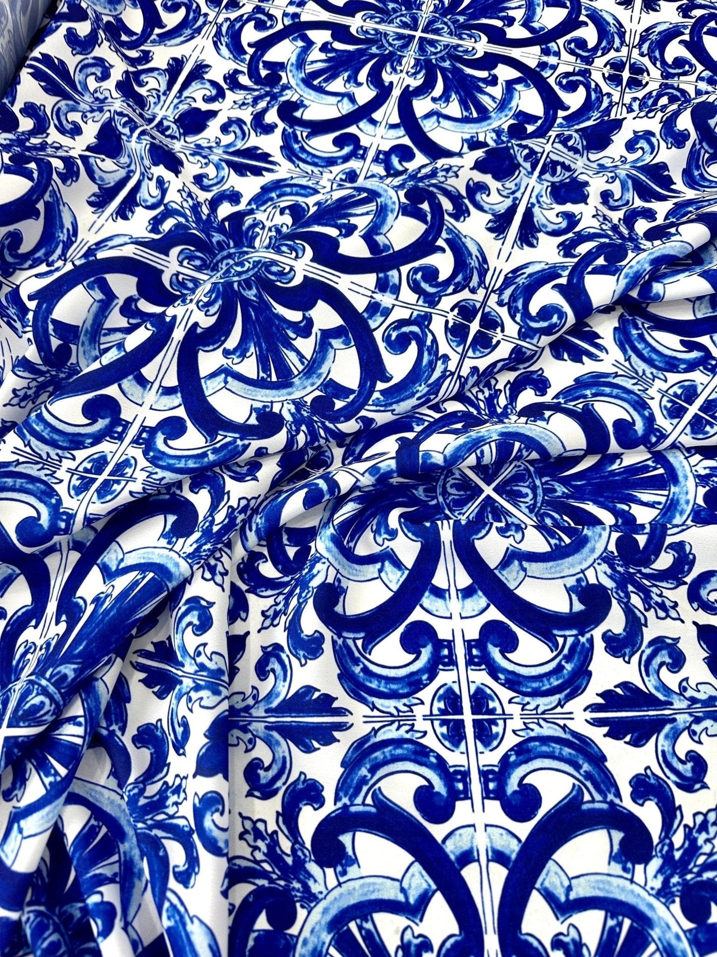 Majolica Blue White Swirl Fabric