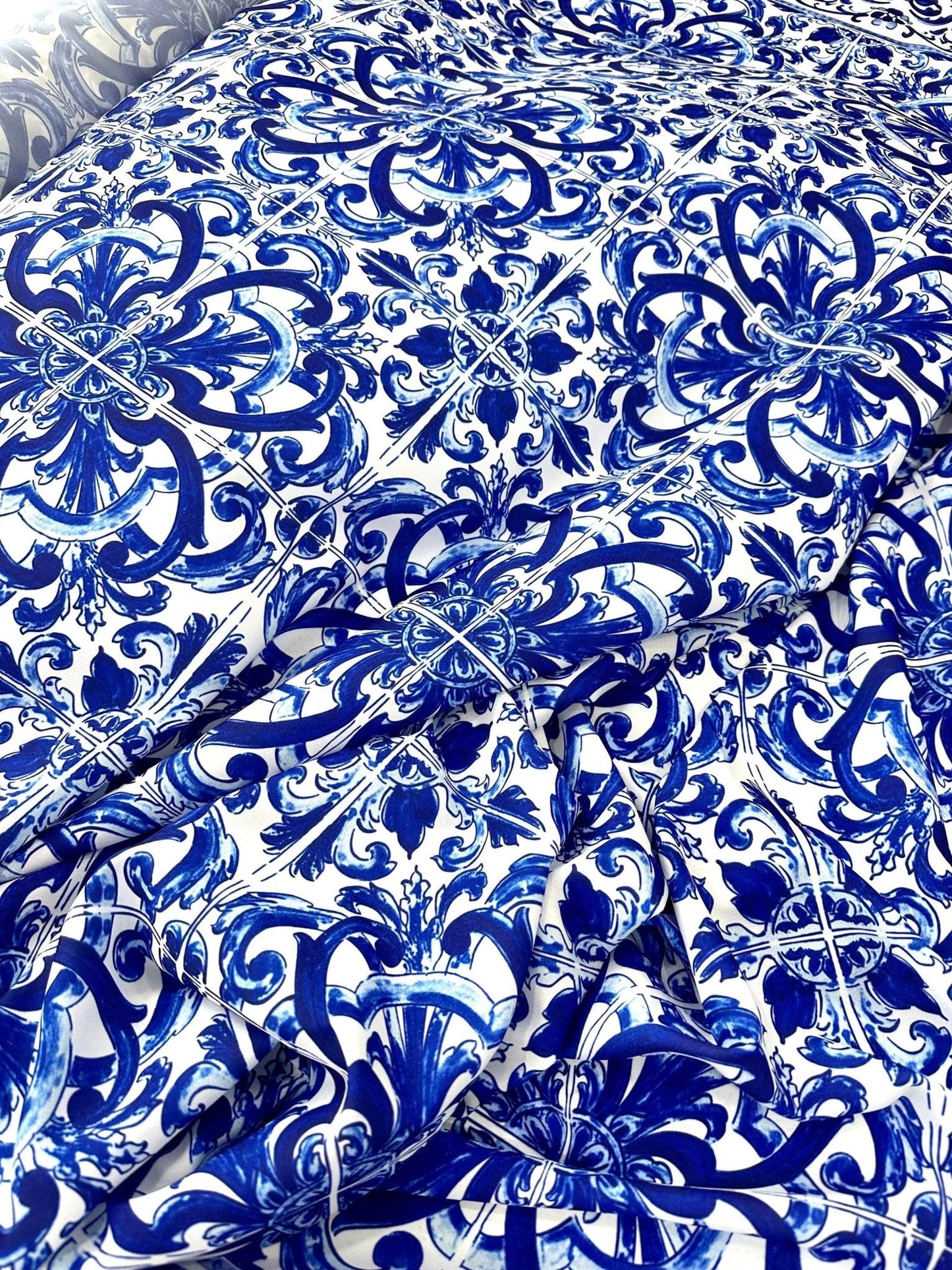 Majolica Blue White Swirl Fabric