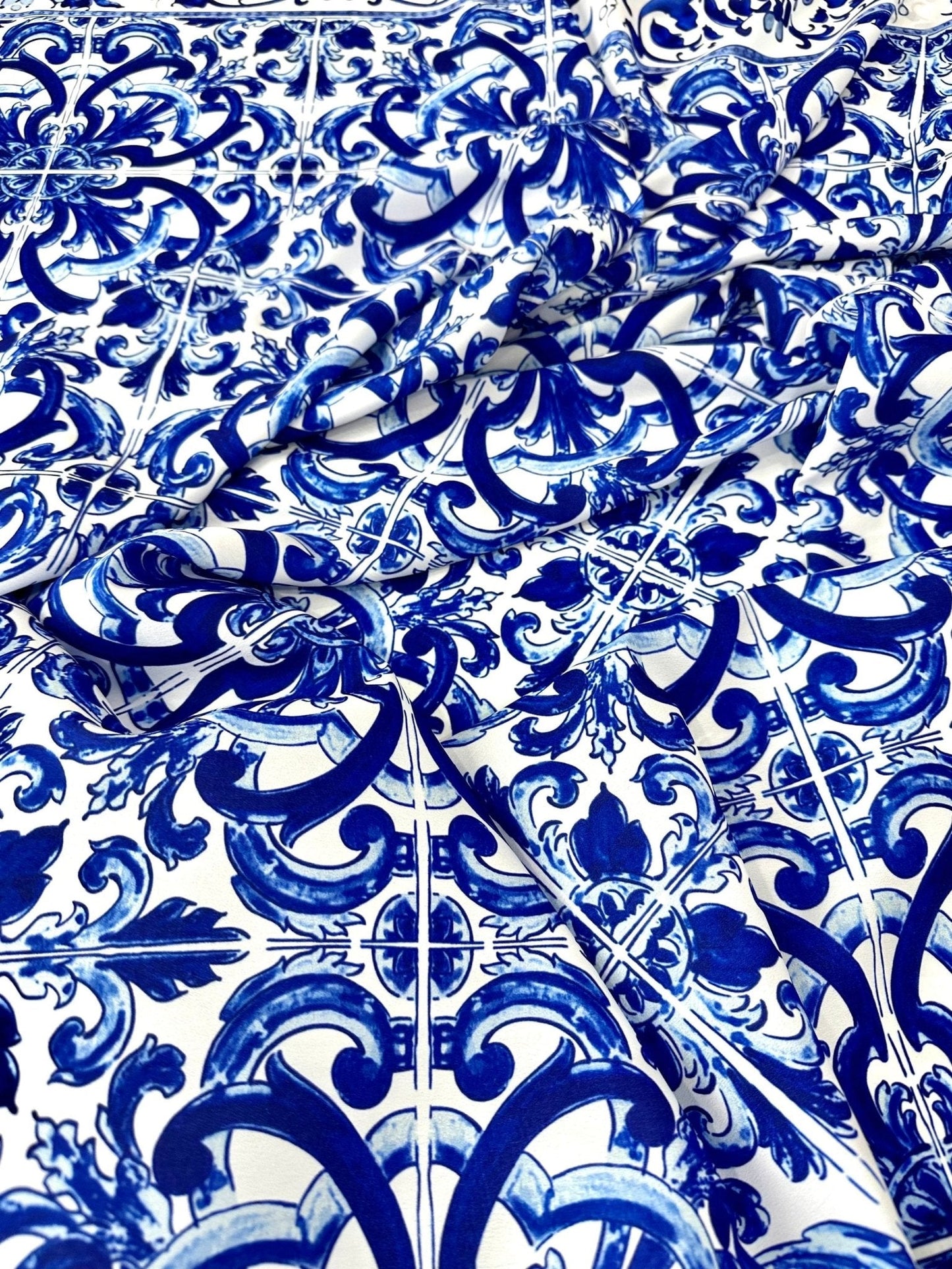 Majolica Blue White Swirl Fabric