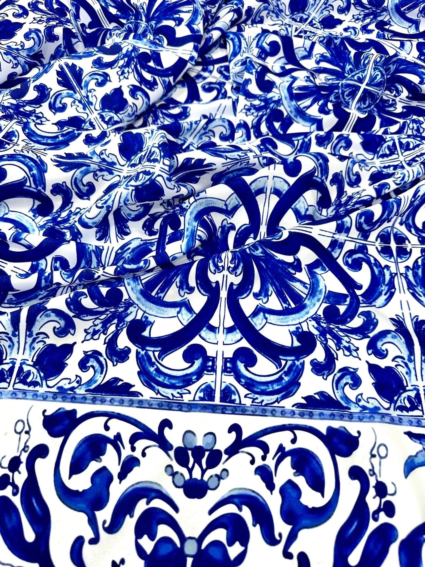 Majolica Blue White Swirl Fabric