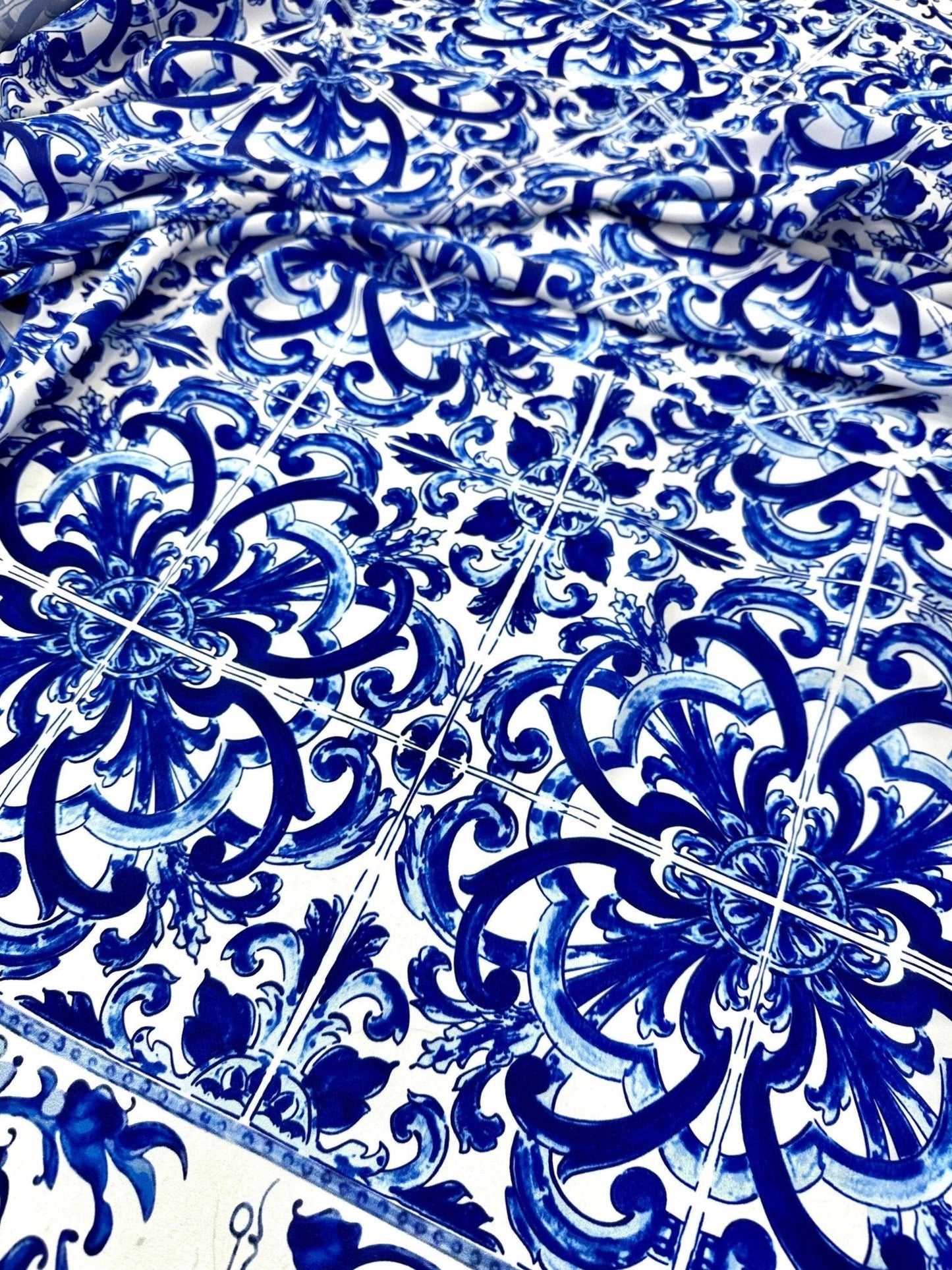 Majolica Blue White Swirl Fabric