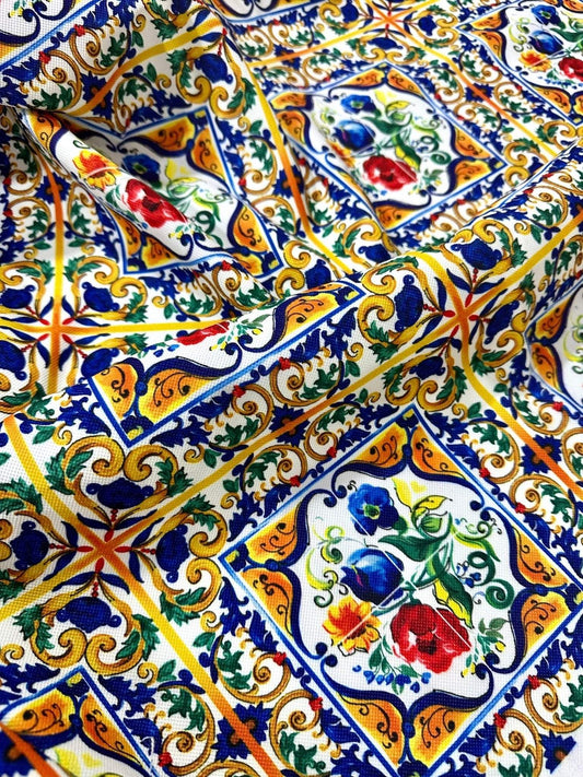 Majolica Pattern Luxury Fabric – Custom Printed Fabric, Choose Material by Metre