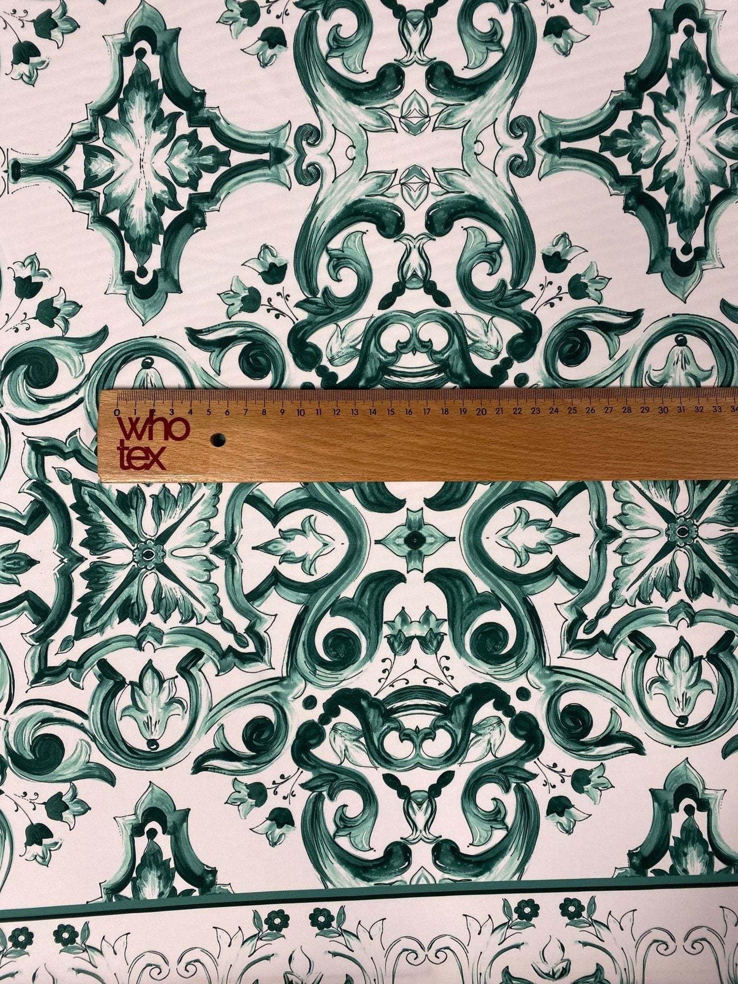 Majolica Pattern Green and White Fabric – Custom Printed Fabric on Satin, Crepe, Spandex or Chiffon