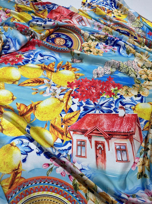 Majolica Sicilian Print Fabric – Custom Printed Fabric, Choose Material by Metre