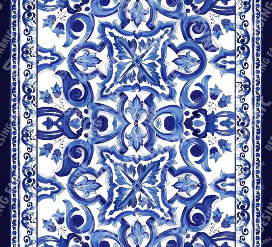 Blue and White Baroque Floral Print Fabric – Fabric by Metre, Multiple Options for Sewing & Dressmaking