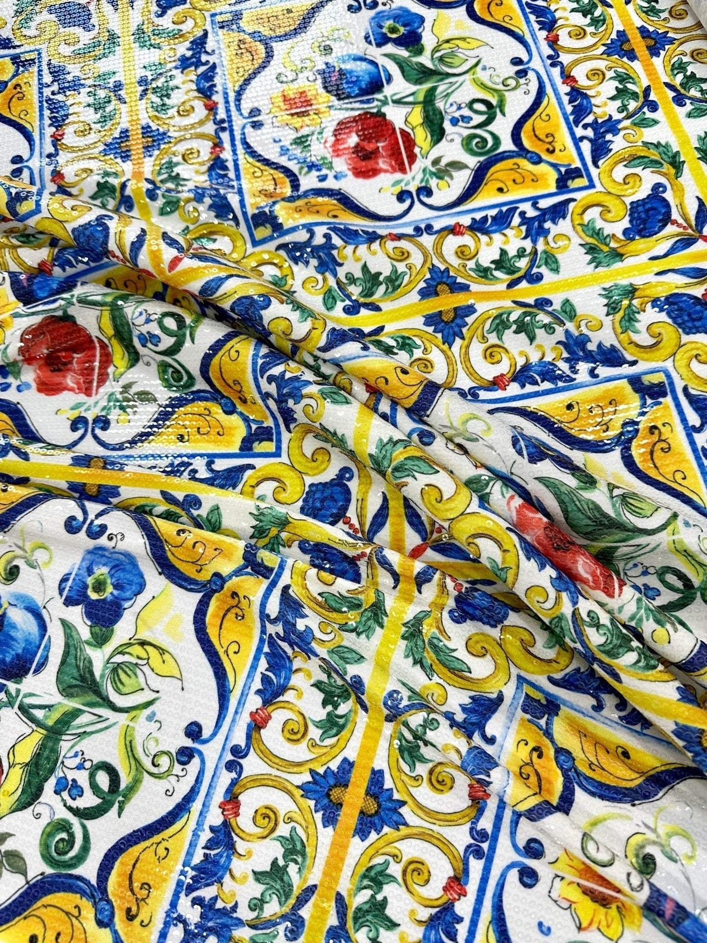 Majolica Pattern Sequin Fabric