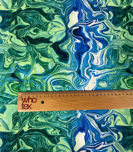 Marble Effect Fabric by the Metre – Blue Green Print