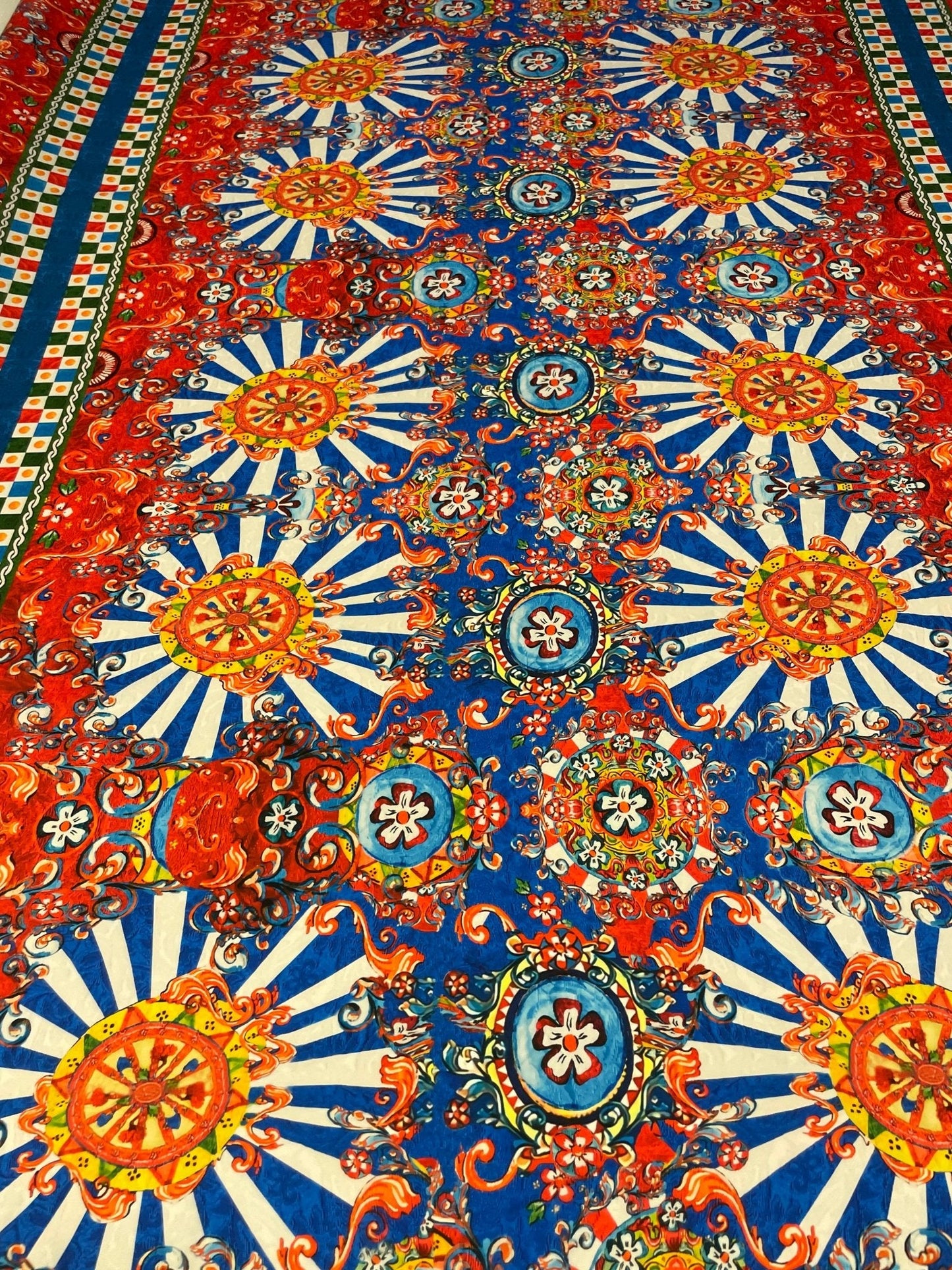 Mediterranean Carnival Print Crepe Fabric by the Metre – Vibrant Style