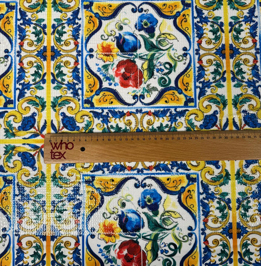 Mediterranean Tile Sequin Fabric for Dresses