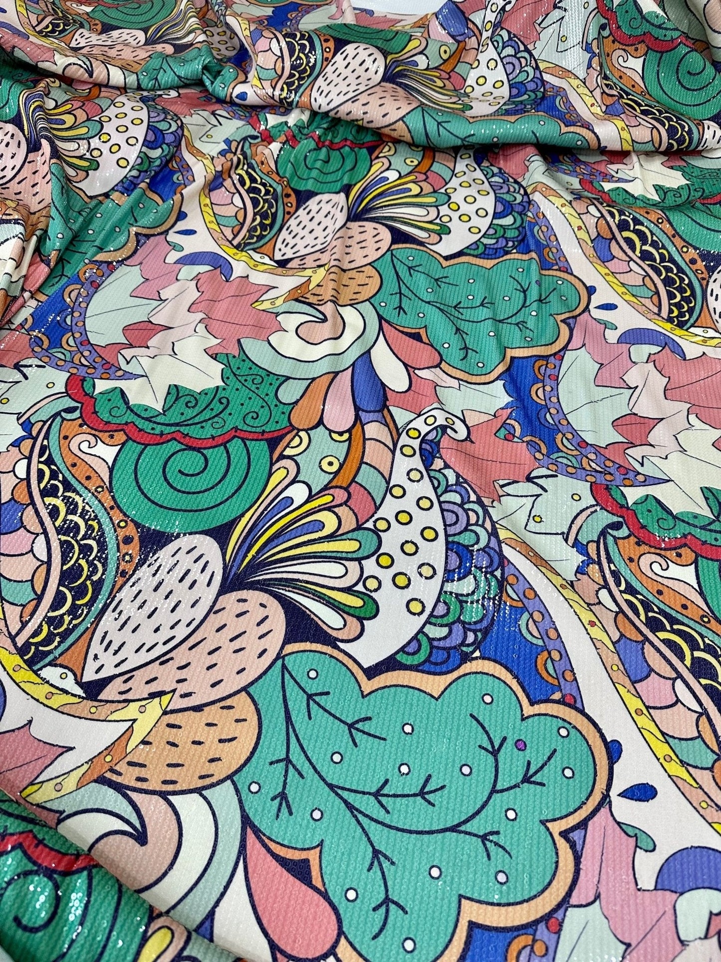 Mehndi Flowers Sequin Fabric