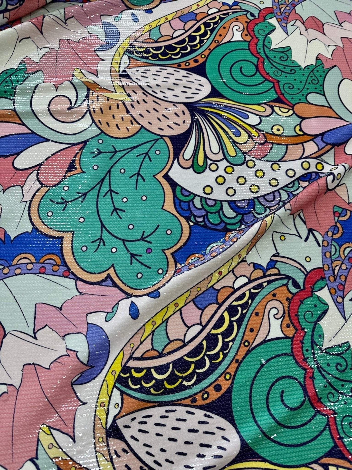 Mehndi Flowers Sequin Fabric