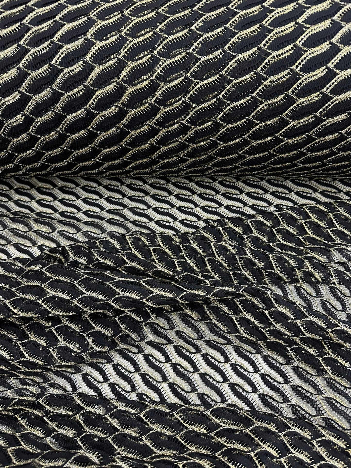 Black Zigzag Mesh Lace Fabric for Elegant Designs