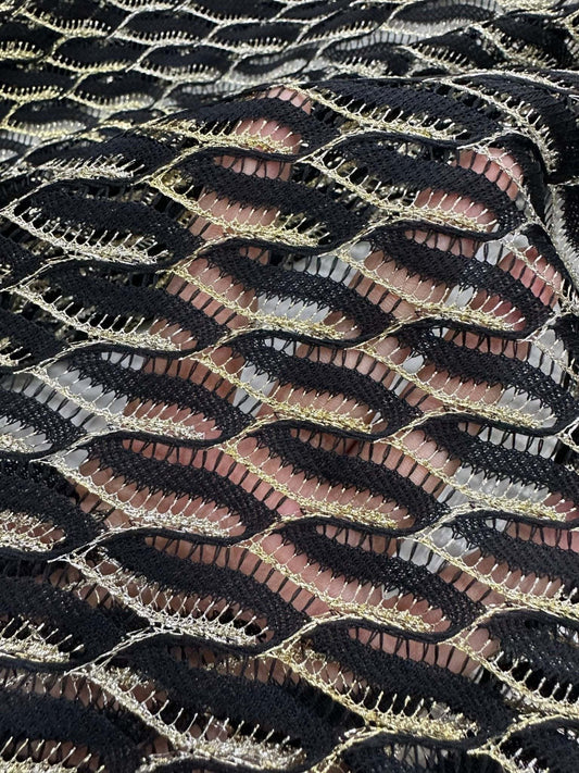 Black Zigzag Mesh Lace Fabric for Elegant Designs