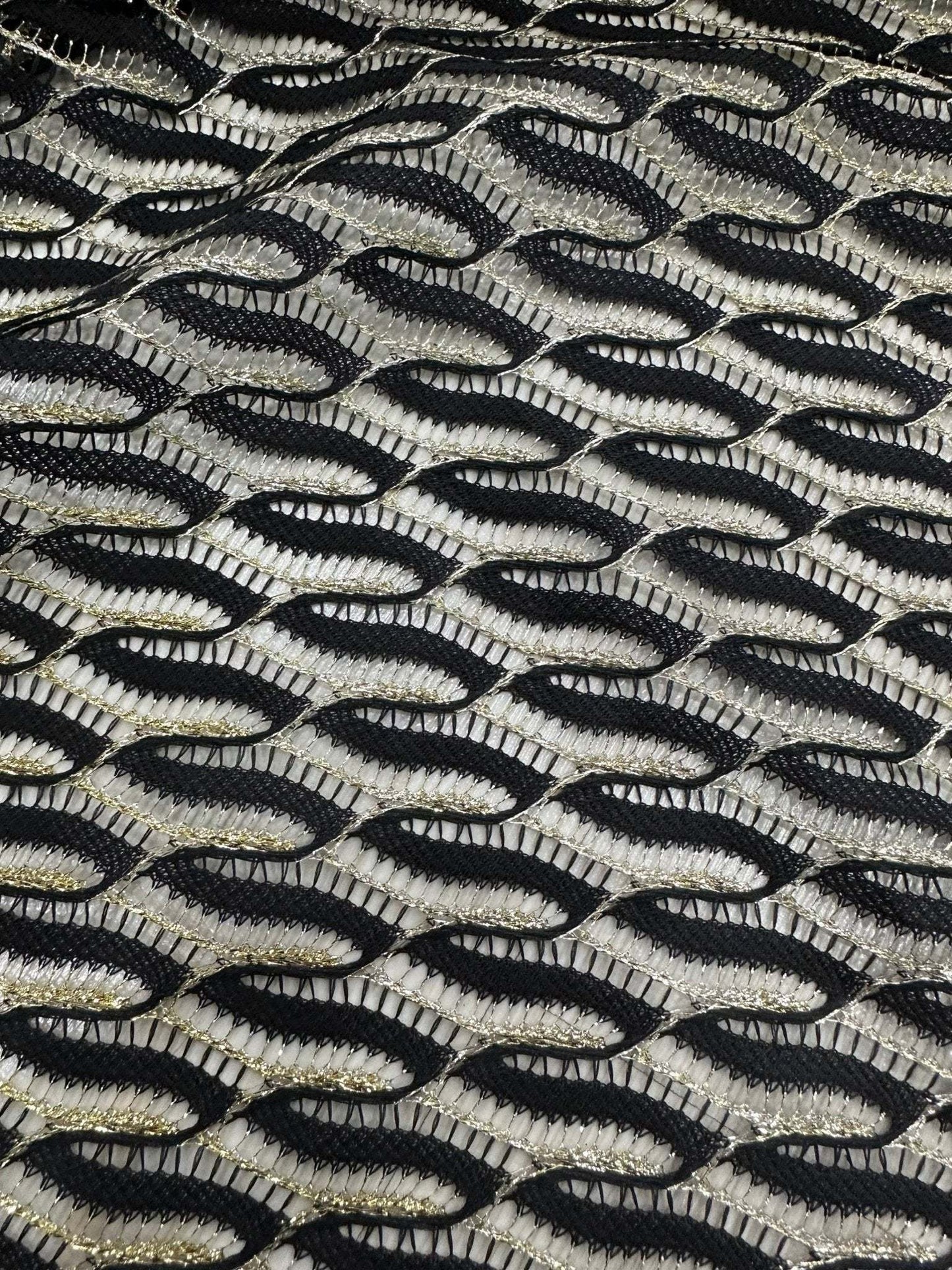 Black Zigzag Mesh Lace Fabric for Elegant Designs