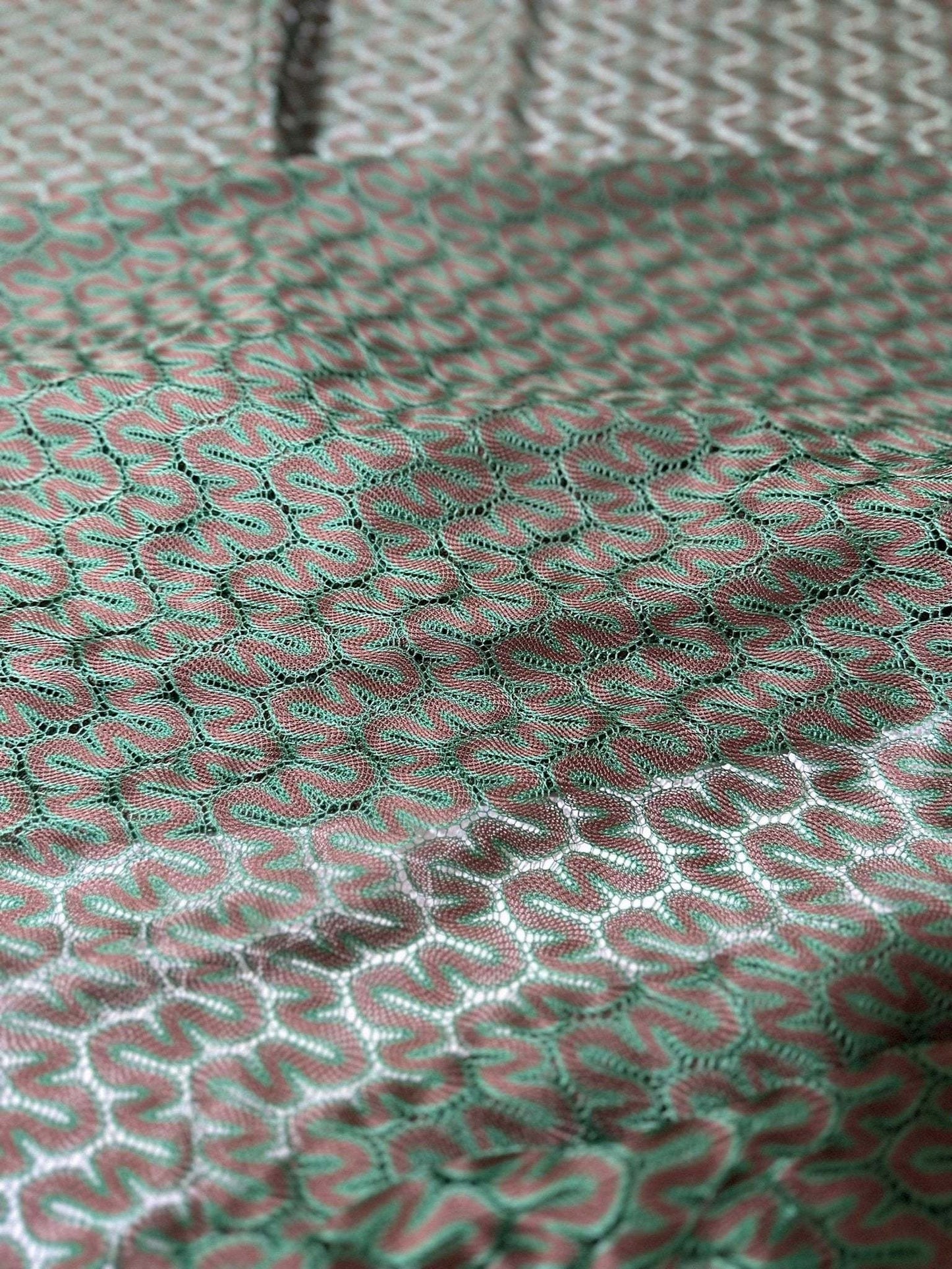 Green and Brown Zigzag Knit Jersey Mesh Fabric