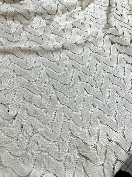 Off-White Zigzag Knit Jersey Fabric in Mesh