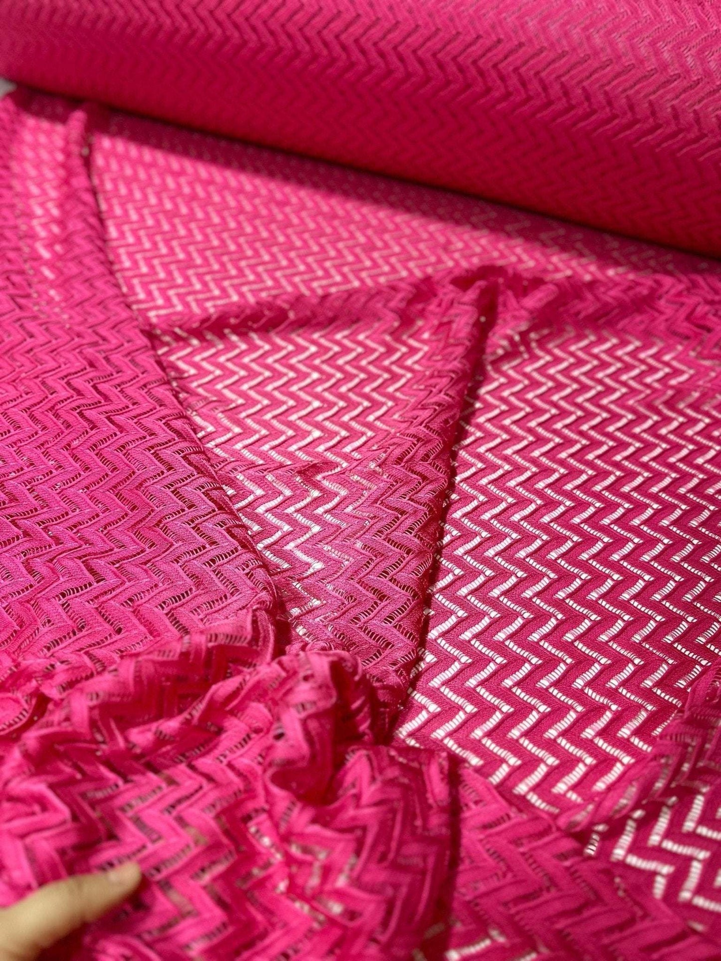 Zigzag Knit Jersey Fabric - Pink Mesh Fabric for Crafting and Sewing