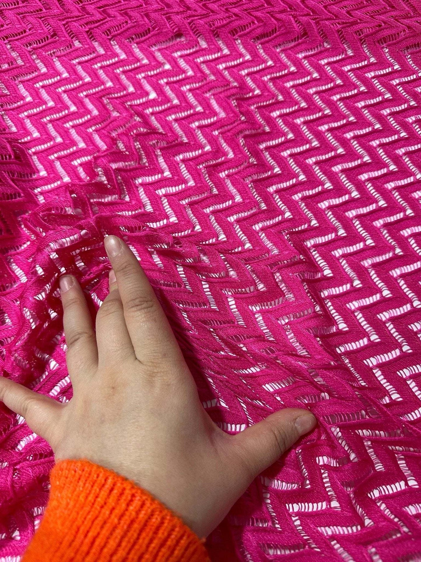 Zigzag Knit Jersey Fabric - Pink Mesh Fabric for Crafting and Sewing