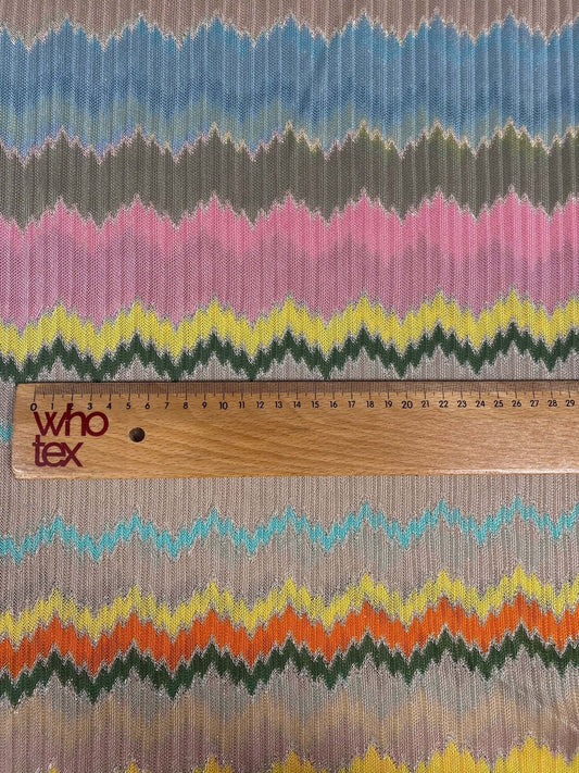 Mesh Fabric with Multicolor Zigzag Design