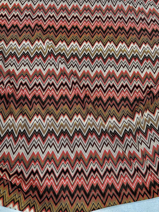Coral Zigzag Knit Jersey Fabric  Luxury Mesh Italian Design