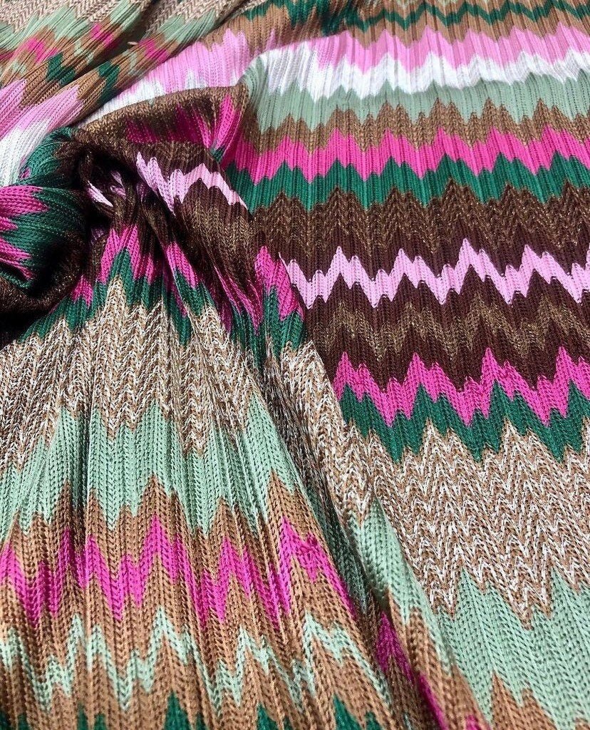 Shiny Zigzag Knit Jersey Mesh Fabric