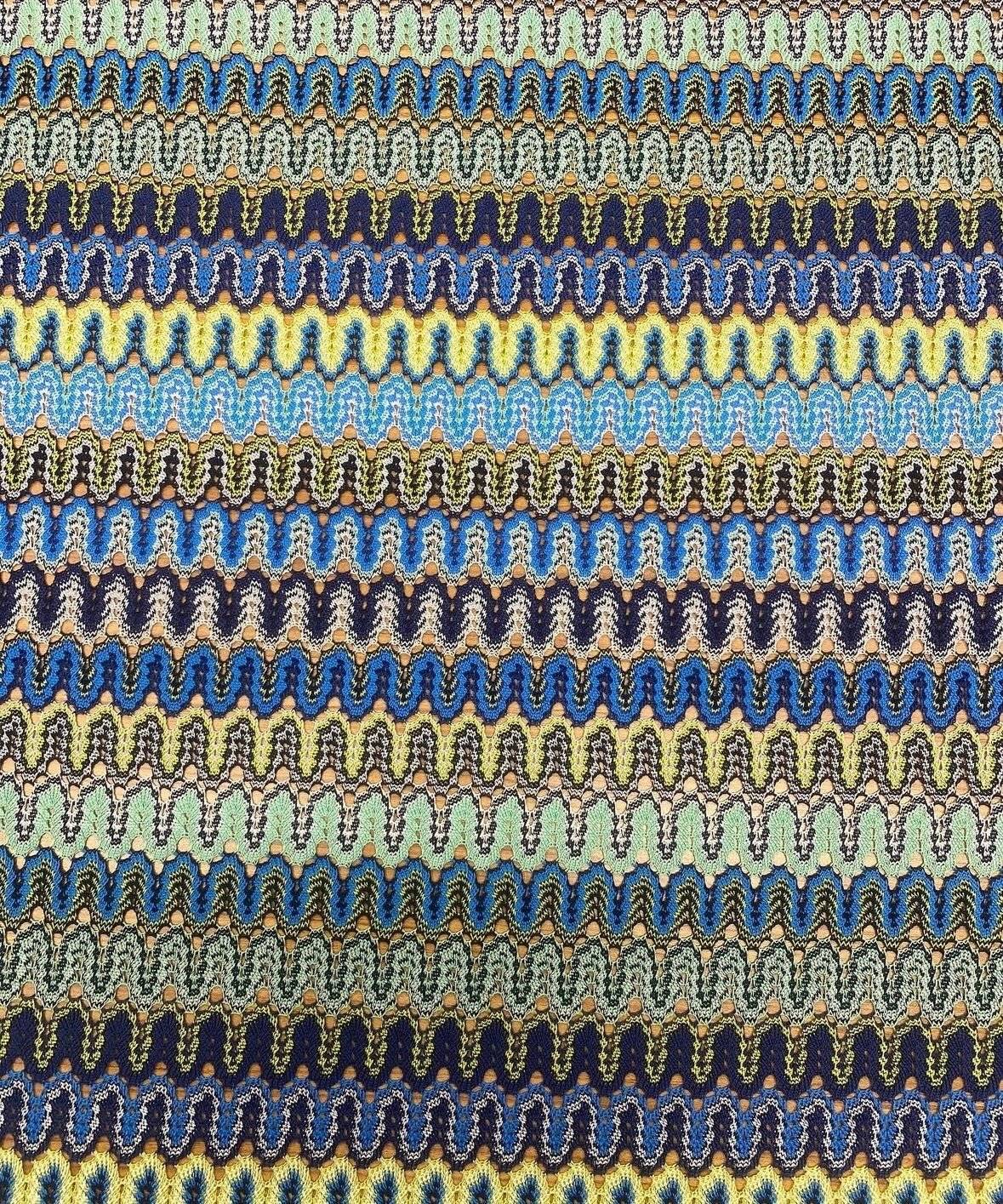 Zigzag Pattern Mesh Fabric in Yellow and Blue for Crafting and Fashion