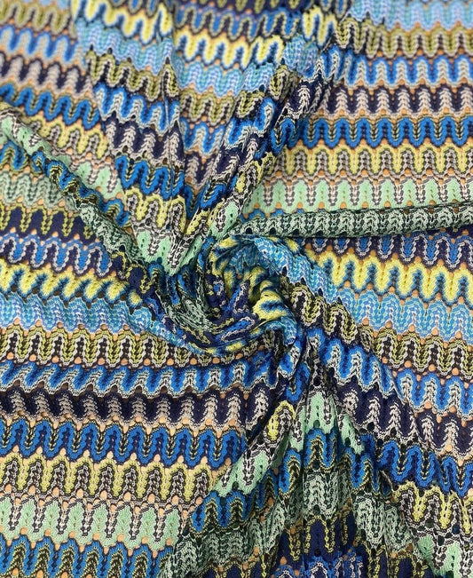 Zigzag Pattern Mesh Fabric in Yellow and Blue for Crafting and Fashion