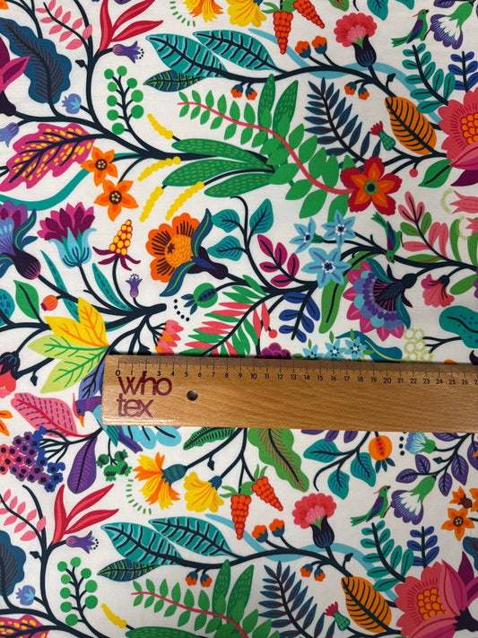 Mexican Flowers Organic Cotton Poplin Fabric by the Metre