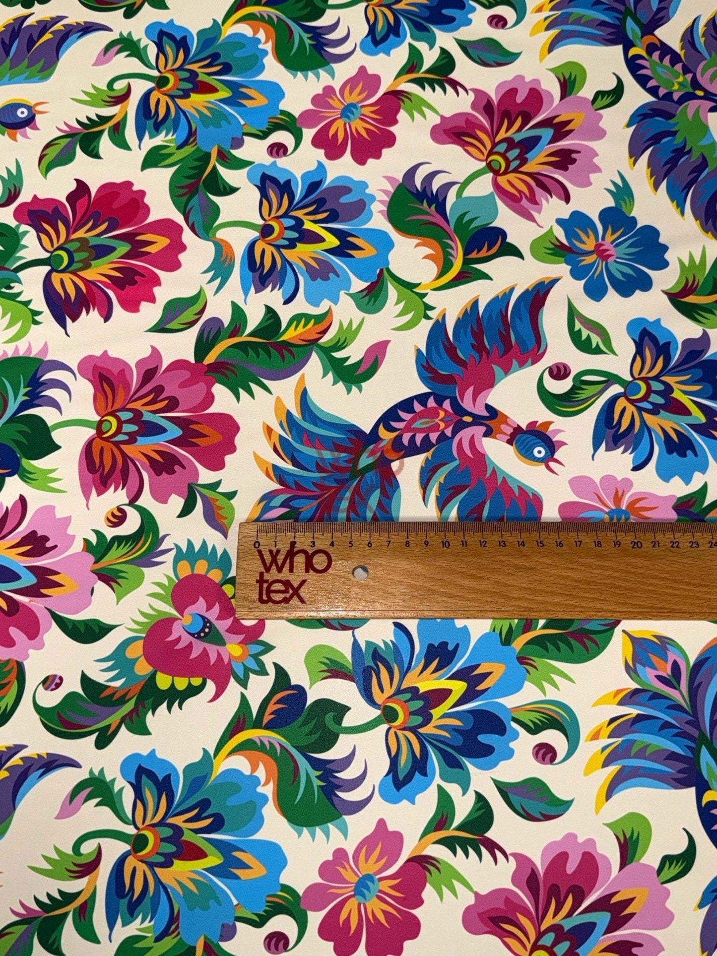 Otomi Bird Fabric – Fabric by Metre, Options: Satin, Crepe, Spandex, Chiffon