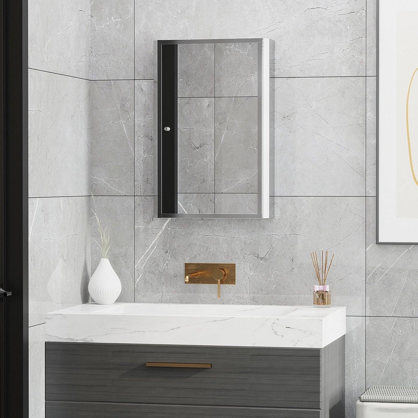 Stainless Steel Wall mounted Bathroom Mirror Cabinet 2 Shelves Storage Unit Furniture w/Single Door 60H x 40L x 13D cm
