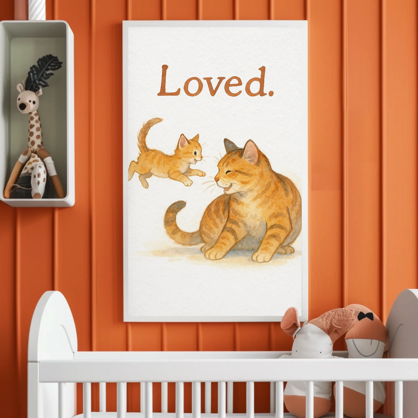 Loved Cat Family Playful Kitten Watercolour Nursery Children's Room Wall Decor Print