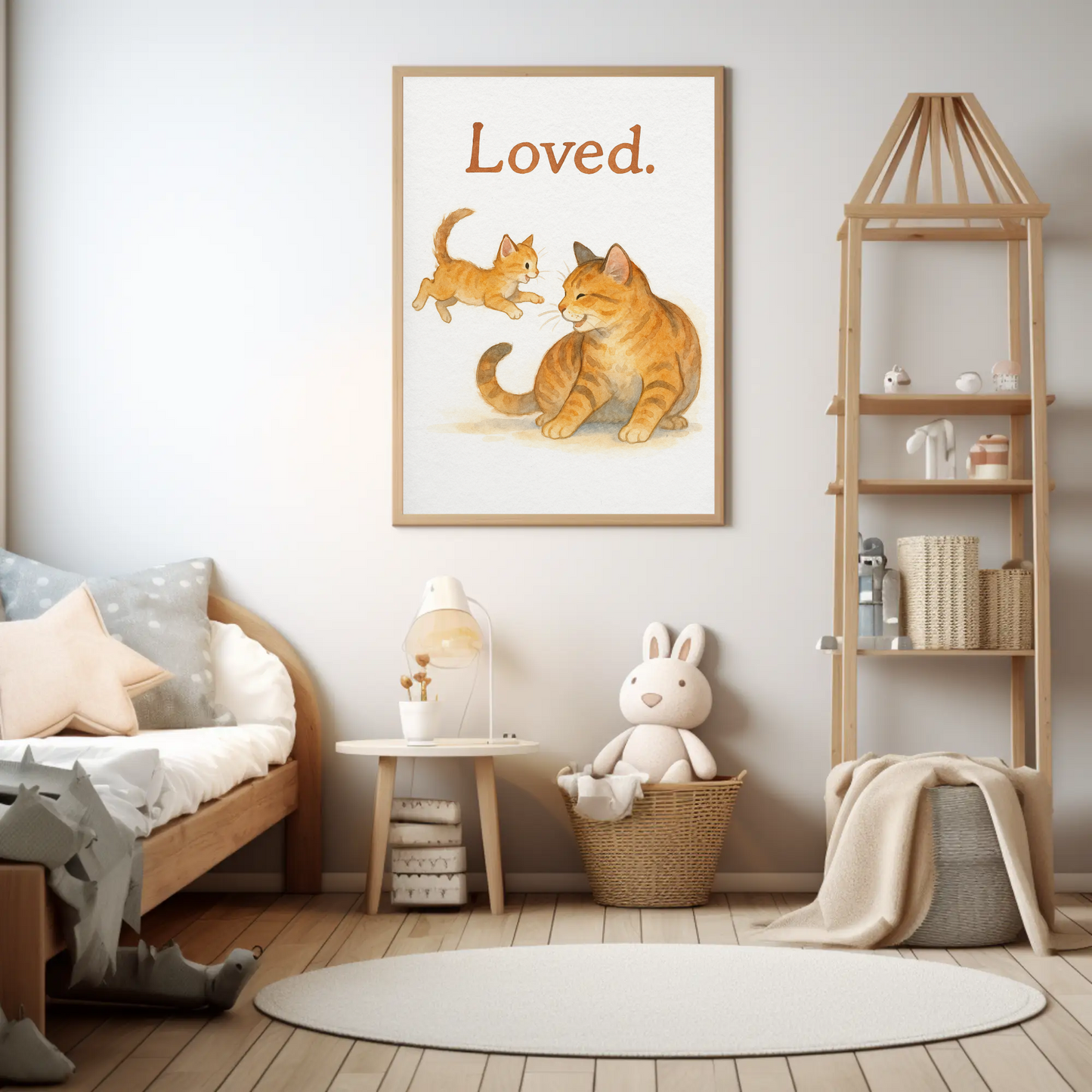 Loved Cat Family Playful Kitten Watercolour Nursery Children's Room Wall Decor Print