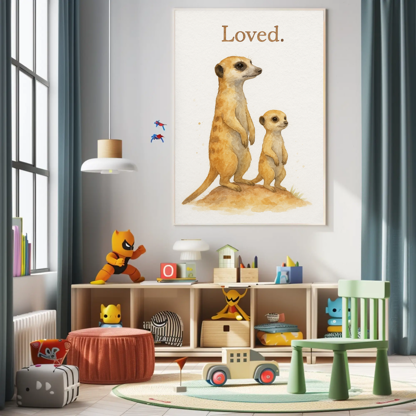 Loved Meerkat Family Watercolour Nursery Children's Room Wall Decor Print