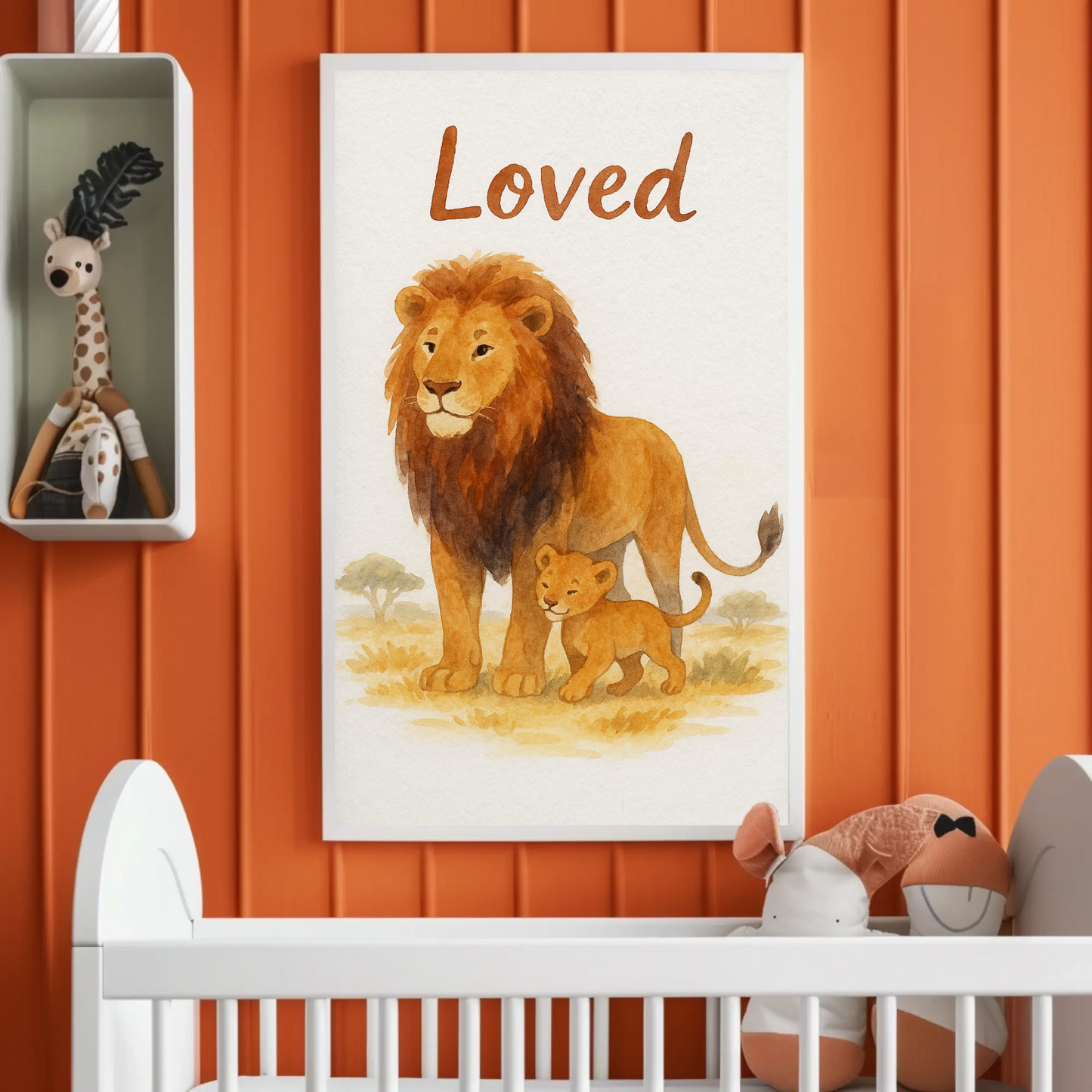 Loved Lion & Cub Nursery Children's Room Wall Decor Print