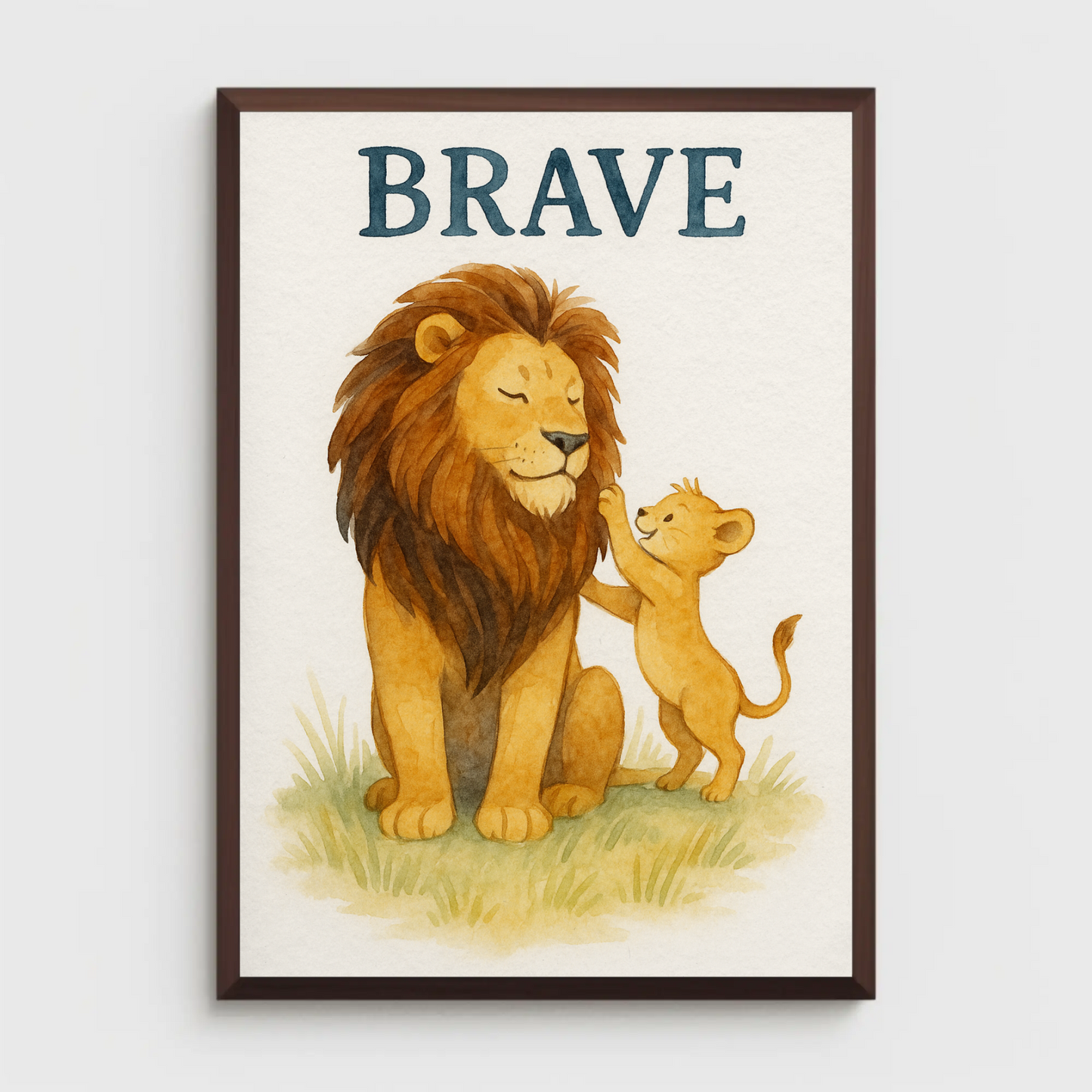 Brave Lion Family Safari Watercolour Nursery Children's Room Wall Decor Print
