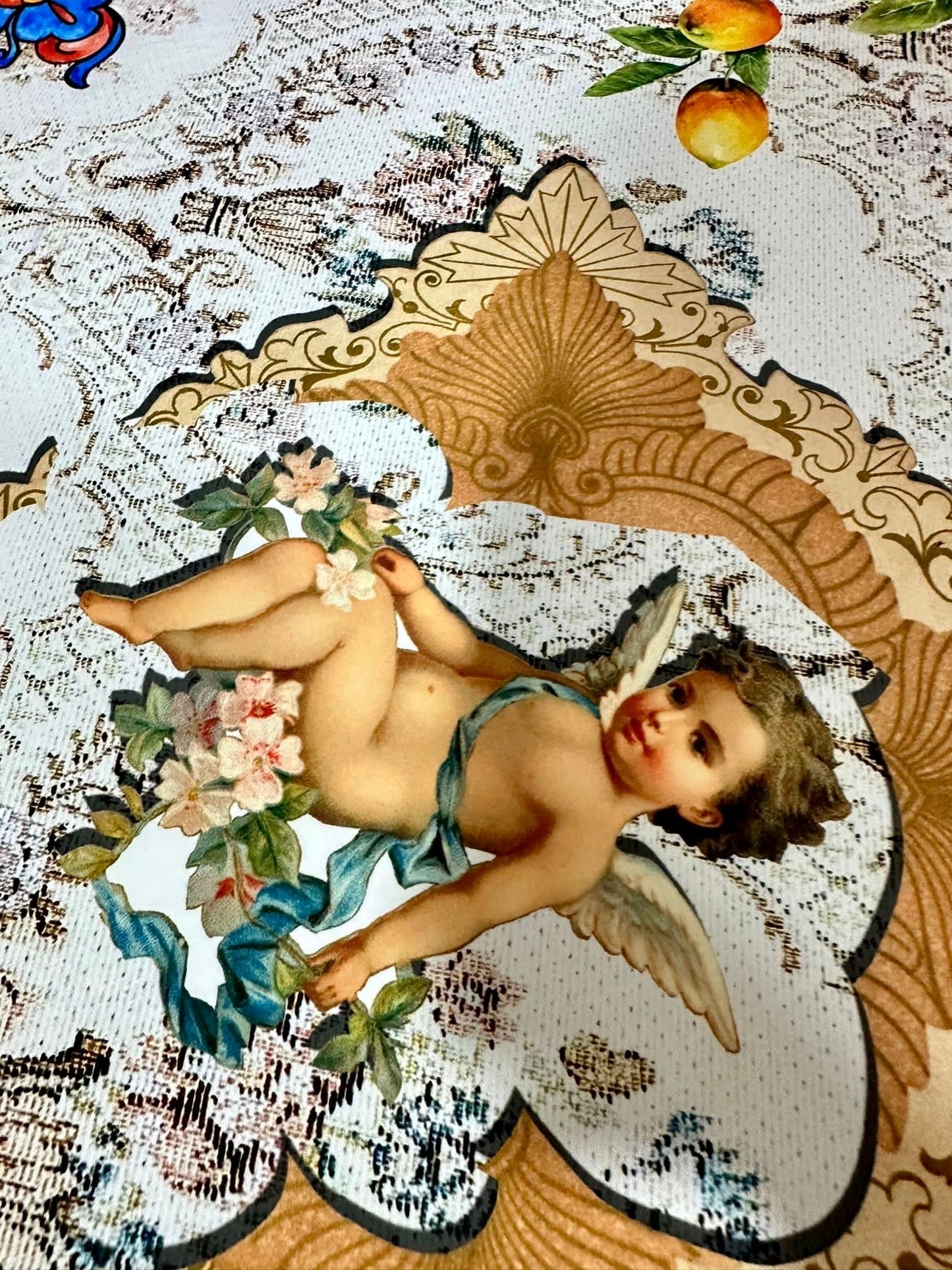 Floral Mosaic Lemon Angel Pattern Fabric