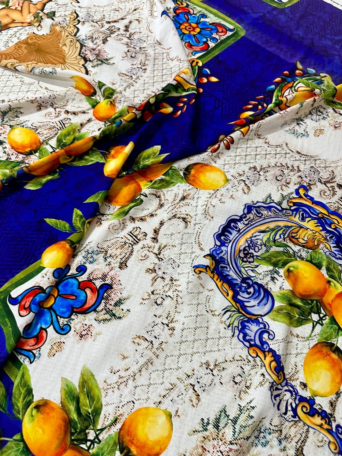 Floral Mosaic Lemon Angel Pattern Fabric