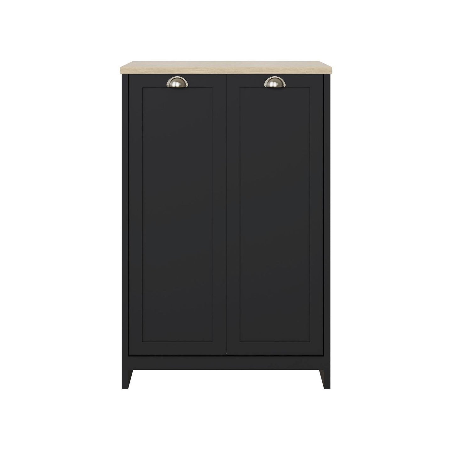 Lancaster Tall Shoe Storage Black & Oak 2 Doors 6 Shelves