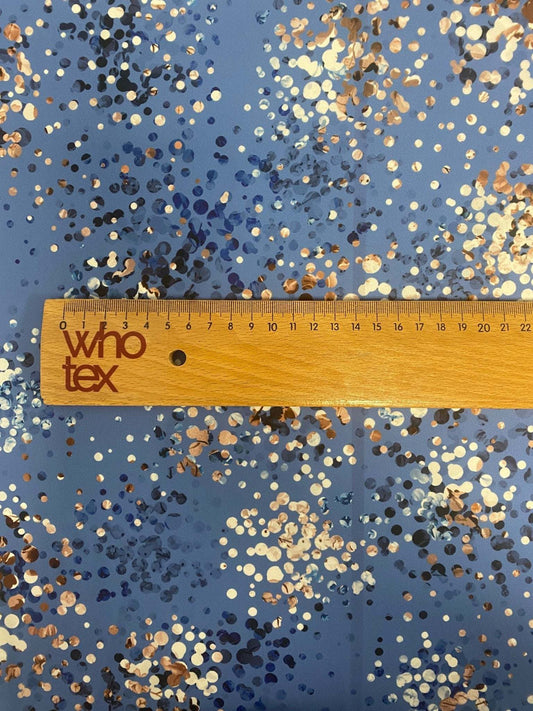 Multicolor Confetti, Abstract Dot Blue Fabric – Custom Printed Fabric on Satin, Crepe, Spandex or Chiffon