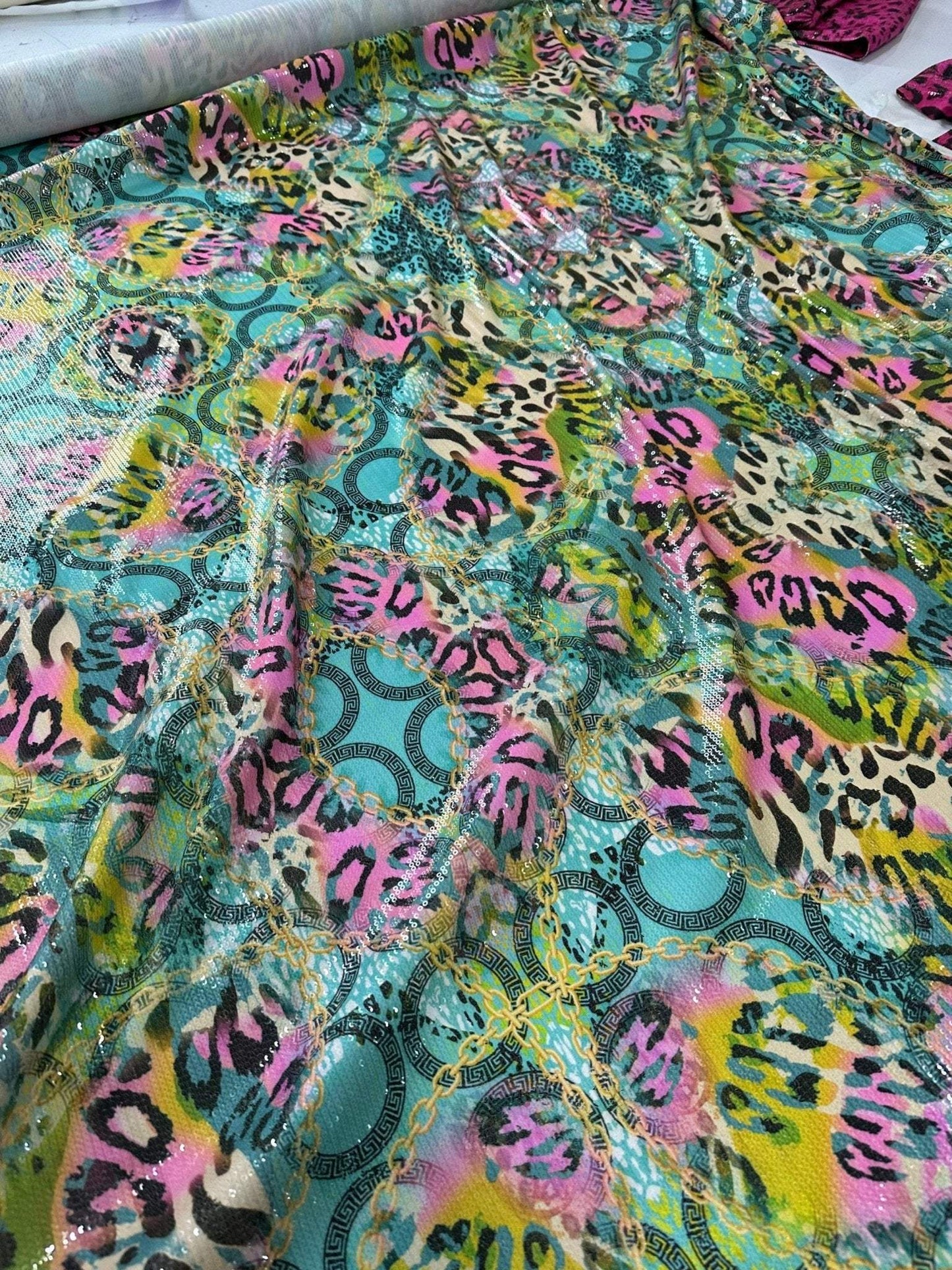 Multicolor Leopard Pattern Sequin Fabric