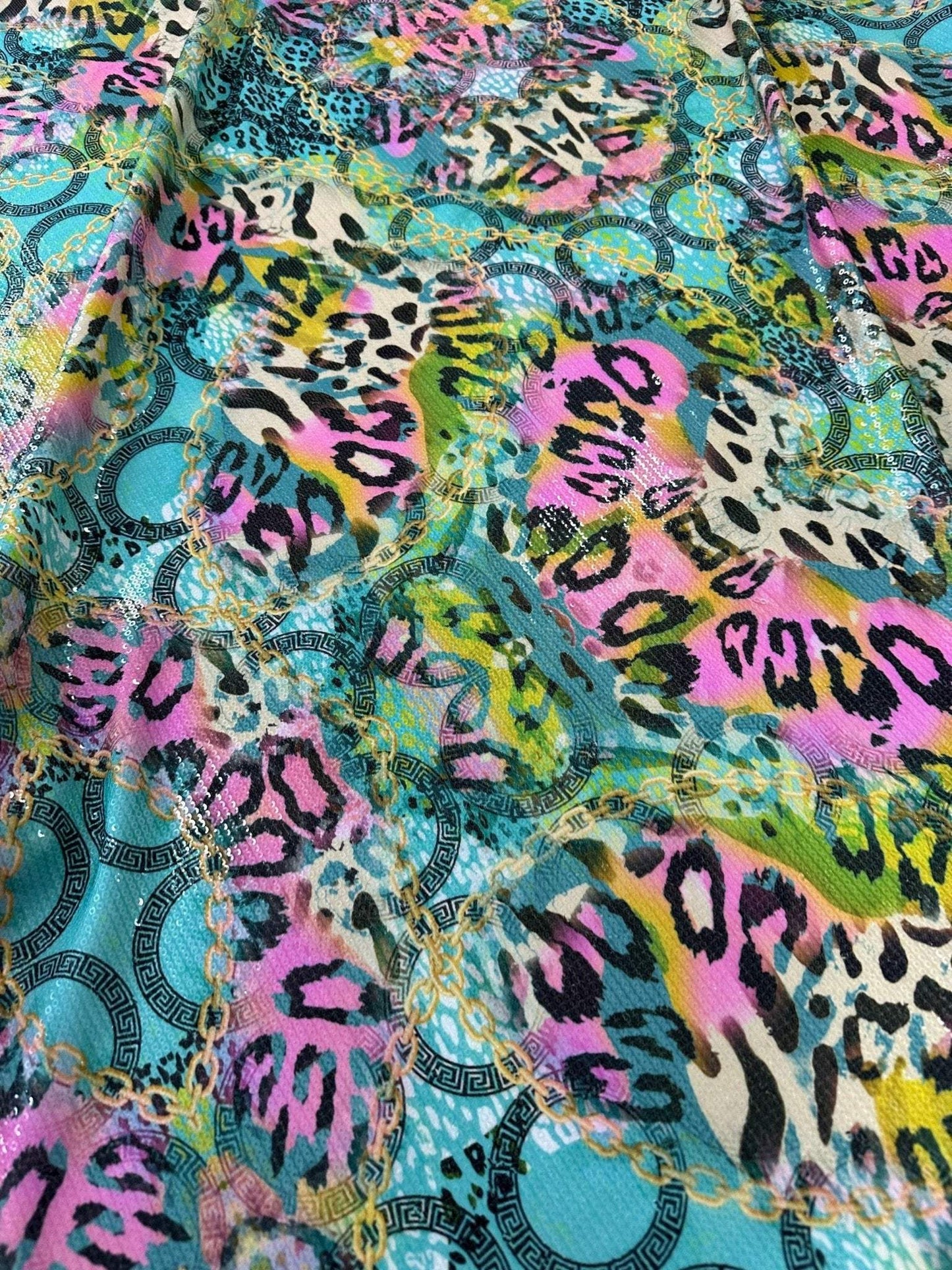 Multicolor Leopard Pattern Sequin Fabric