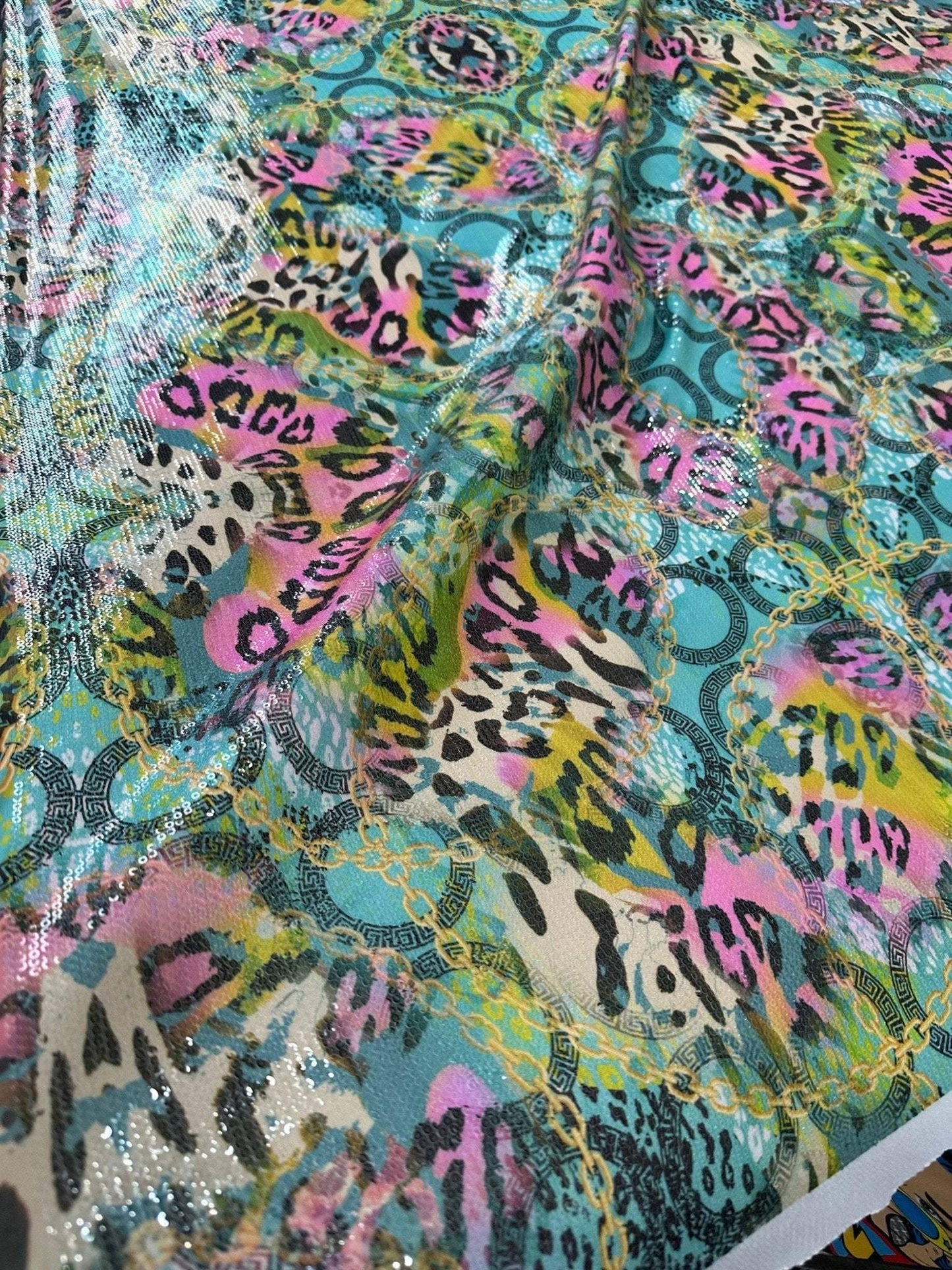 Multicolor Leopard Pattern Sequin Fabric